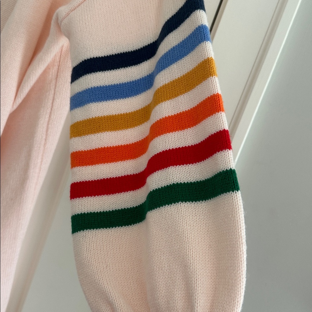 NWT Long Pink Cardigan with Striped Sleeves - Picture 3 of 6